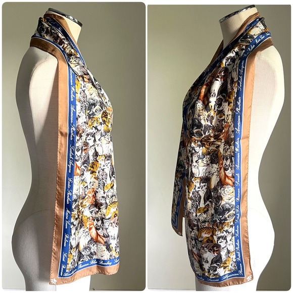 VTG Ralph Marlin & Co 1996 100% Silk Scarf Cat Novelty Print Cat Lady Classic - Picture 11 of 16